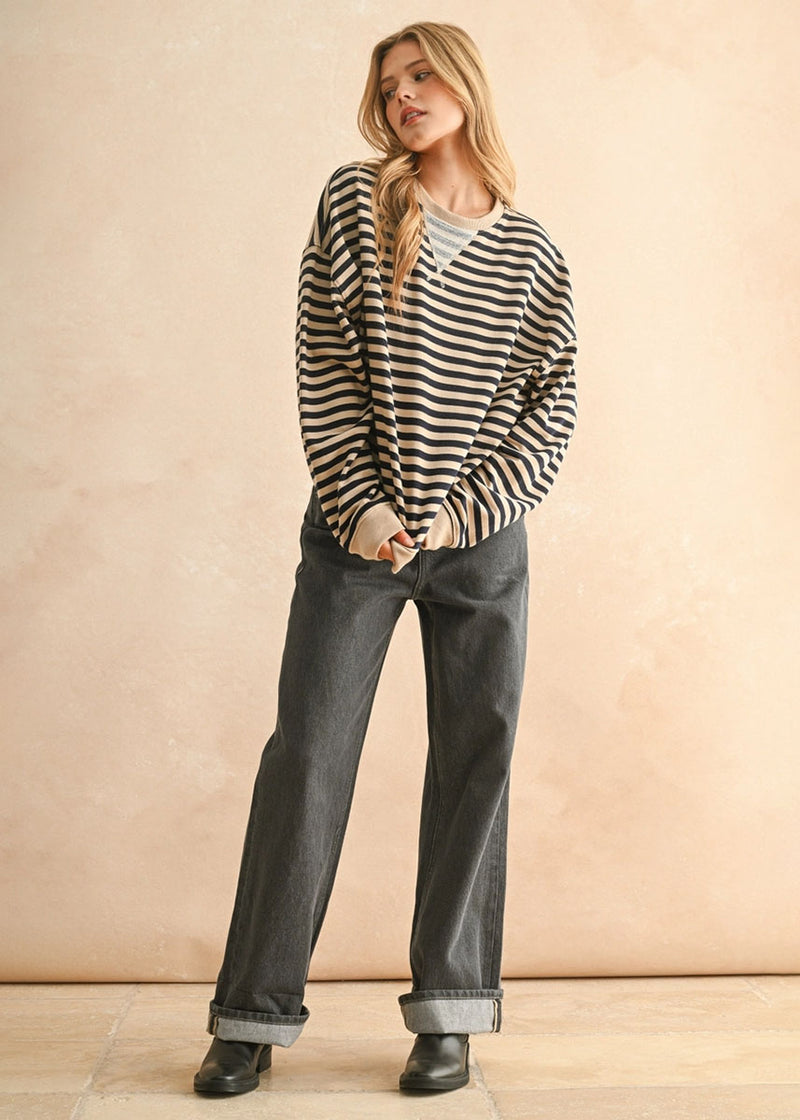 Freya Striped Knit Pullover - Brown & Navy