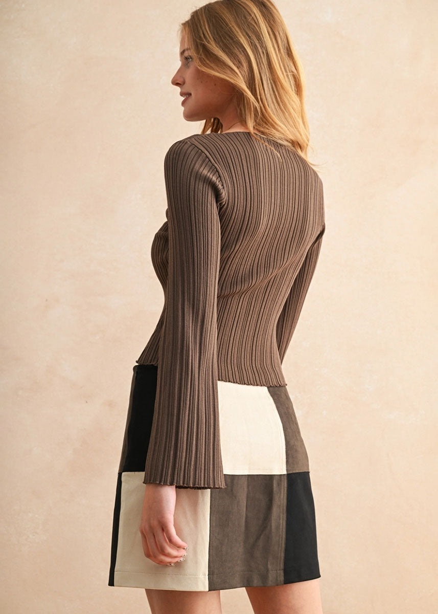 Gwendolyn Ribbed Long Sleeve Top - Chocolate