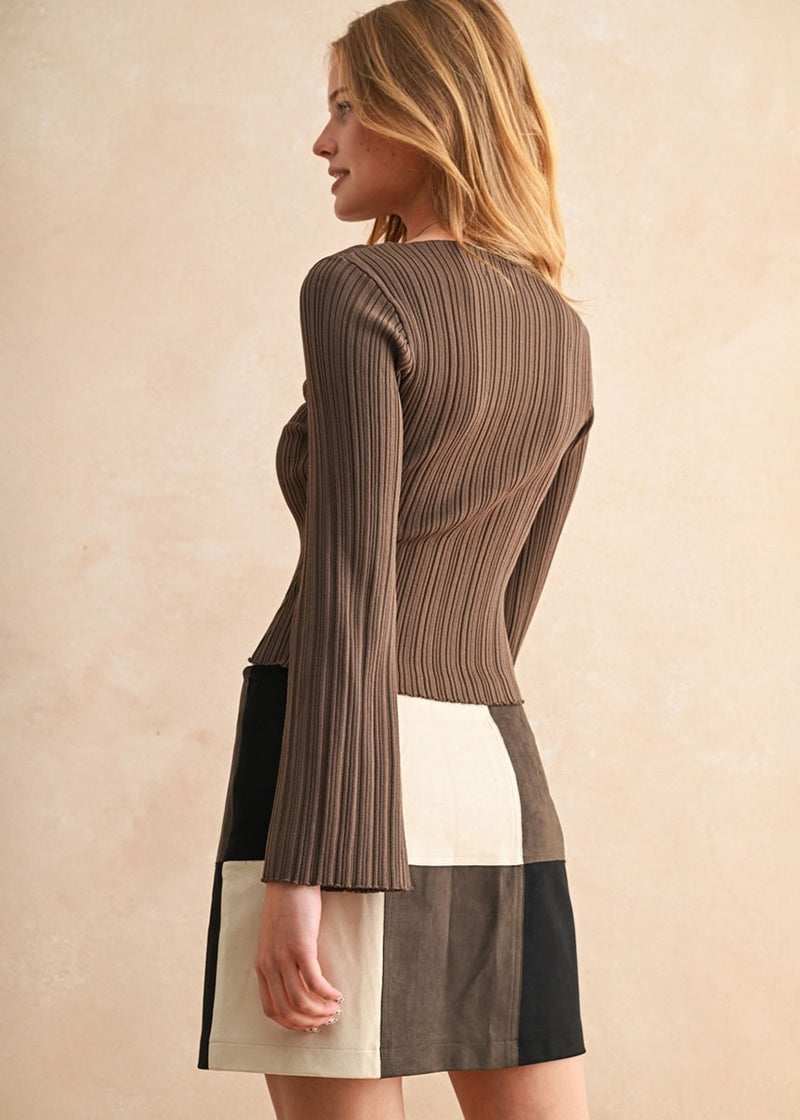 Gwendolyn Ribbed Long Sleeve Top - Chocolate