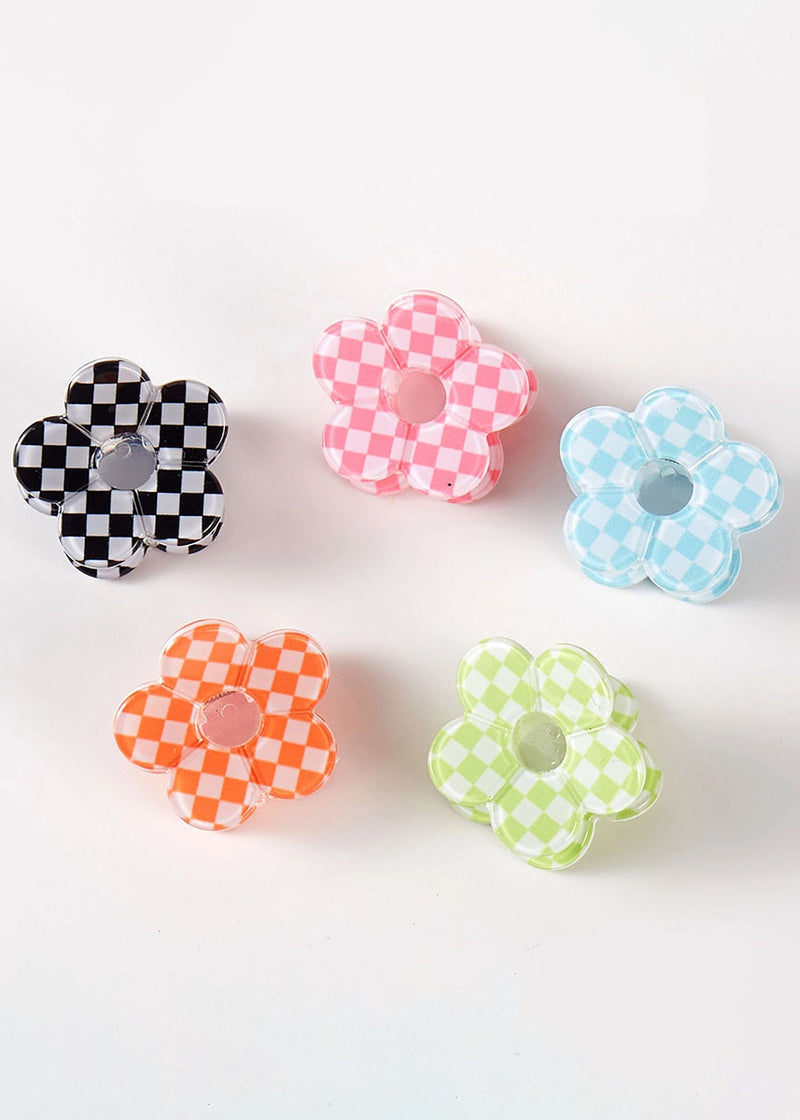 Checkered Flower Hair Clips
