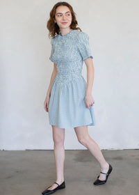 Bristol Smocked Gingham Mini Dress - Natural & Blue
