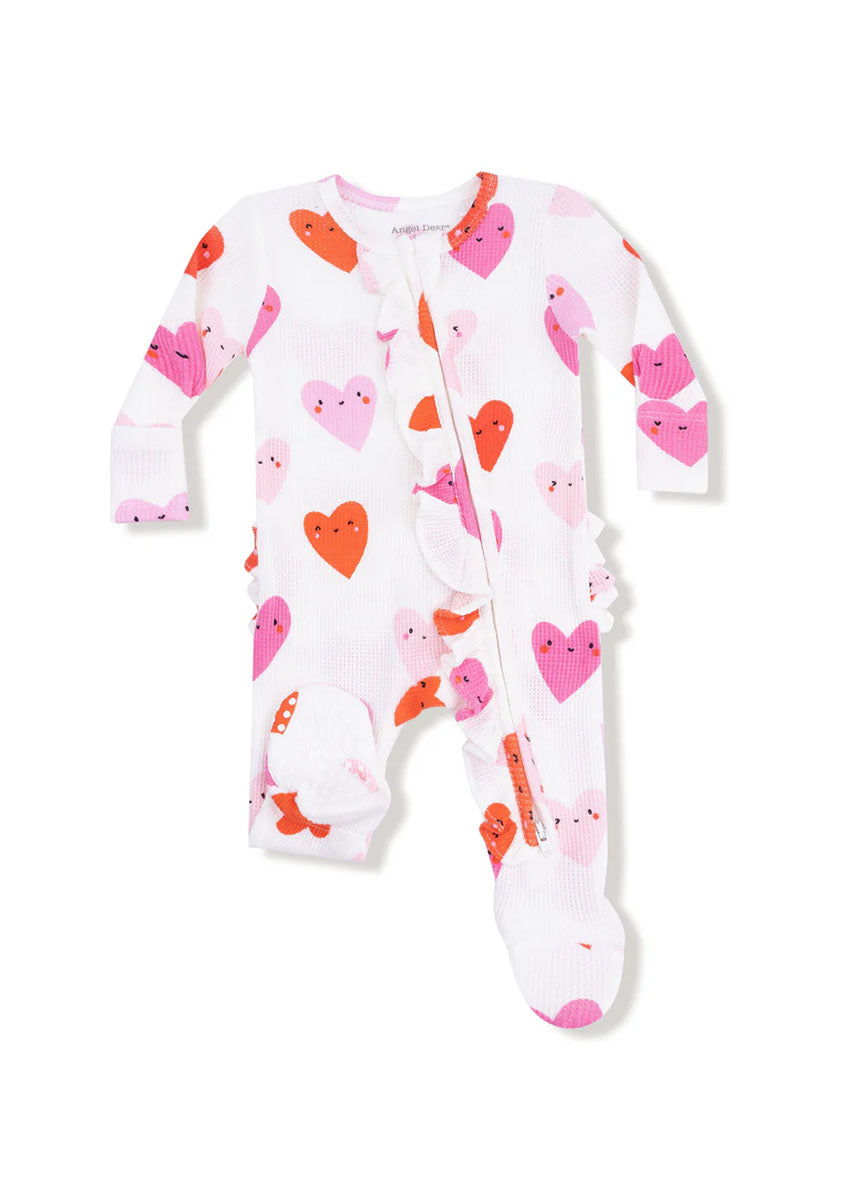 2-Way Ruffle Zipper Footie - Happy Hearts