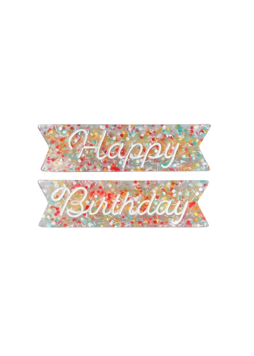Happy Birthday Kids Hair Clip Set - White Multi