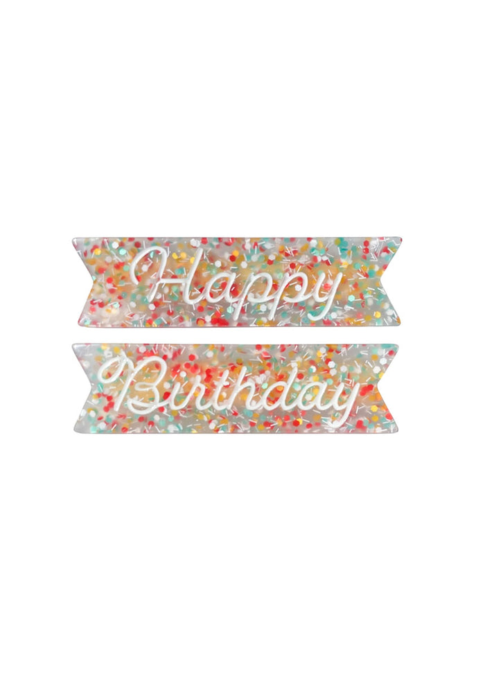 Happy Birthday Kids Hair Clip Set - White Multi