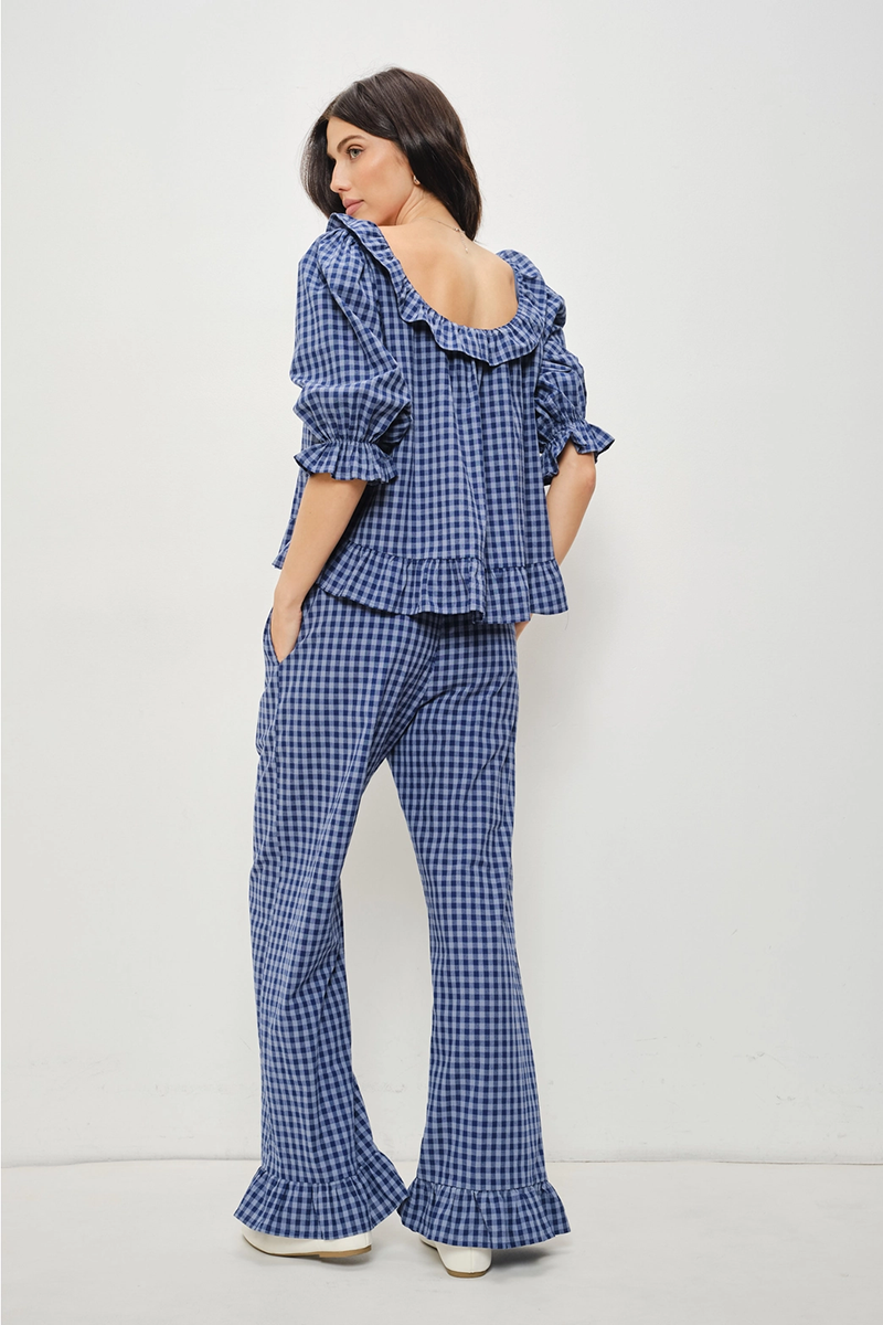 Barron Gingham Frill Pants - Navy