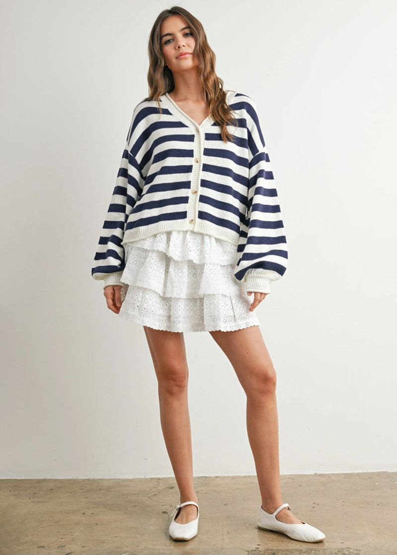 Adrianna Striped Cardigan - Ivory & Navy