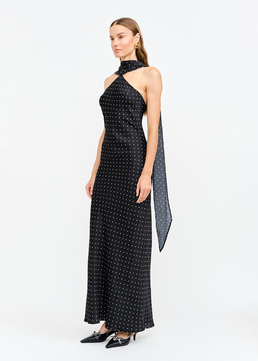 Magdalena Halter Dot Dress - Black