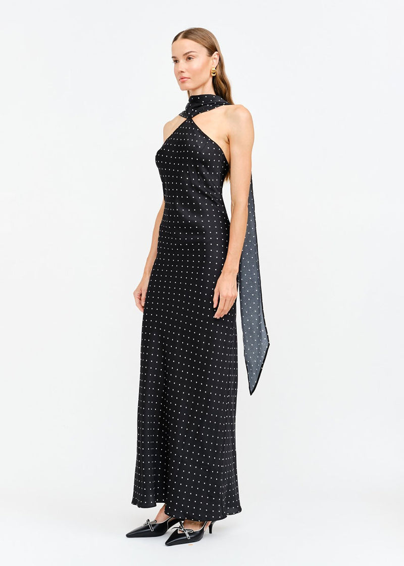 Magdalena Halter Dot Dress - Black