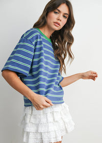Emiko Striped Crop Tee - Blue & Green