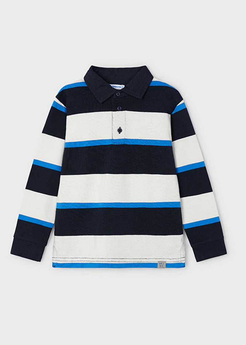 Deacon Long Sleeve Striped Polo - Blue Black