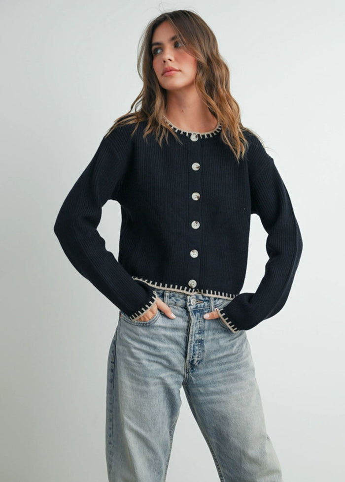Cordelia Contrast Edge Cardigan - Black Taupe