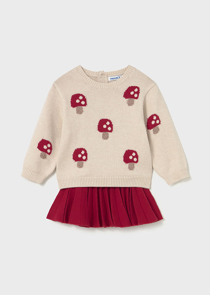 Cosette Mushroom Sweater and Tricot Skirt Set - Red