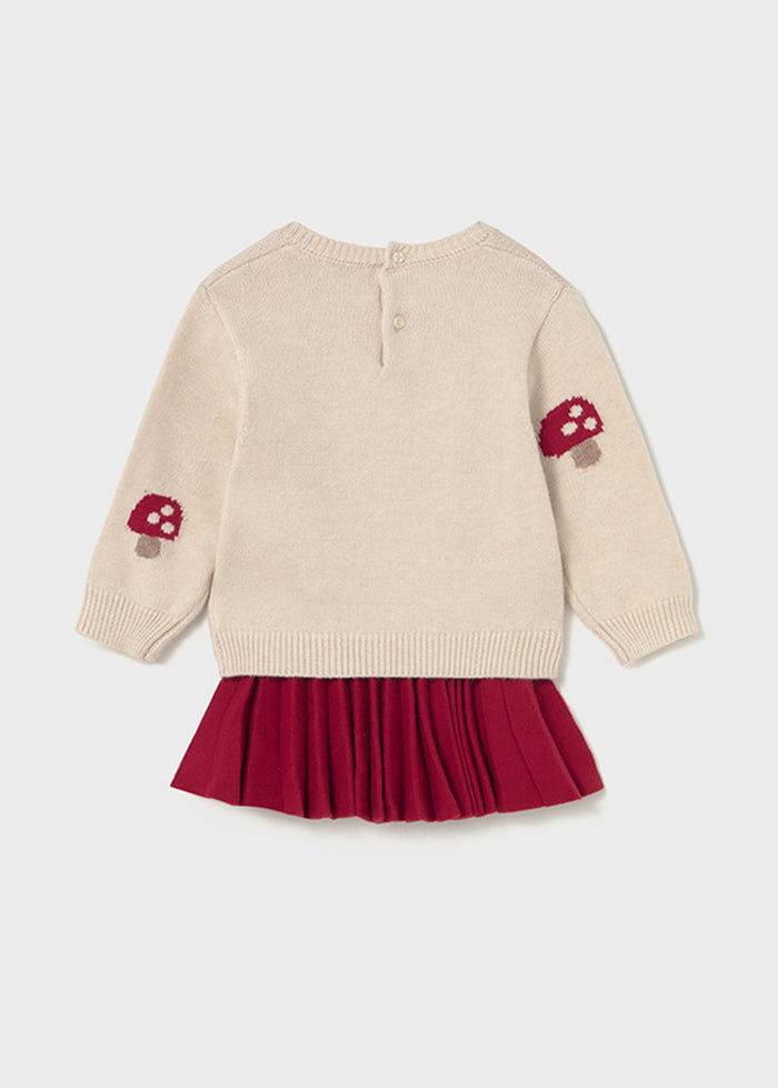 Cosette Mushroom Sweater and Tricot Skirt Set - Red