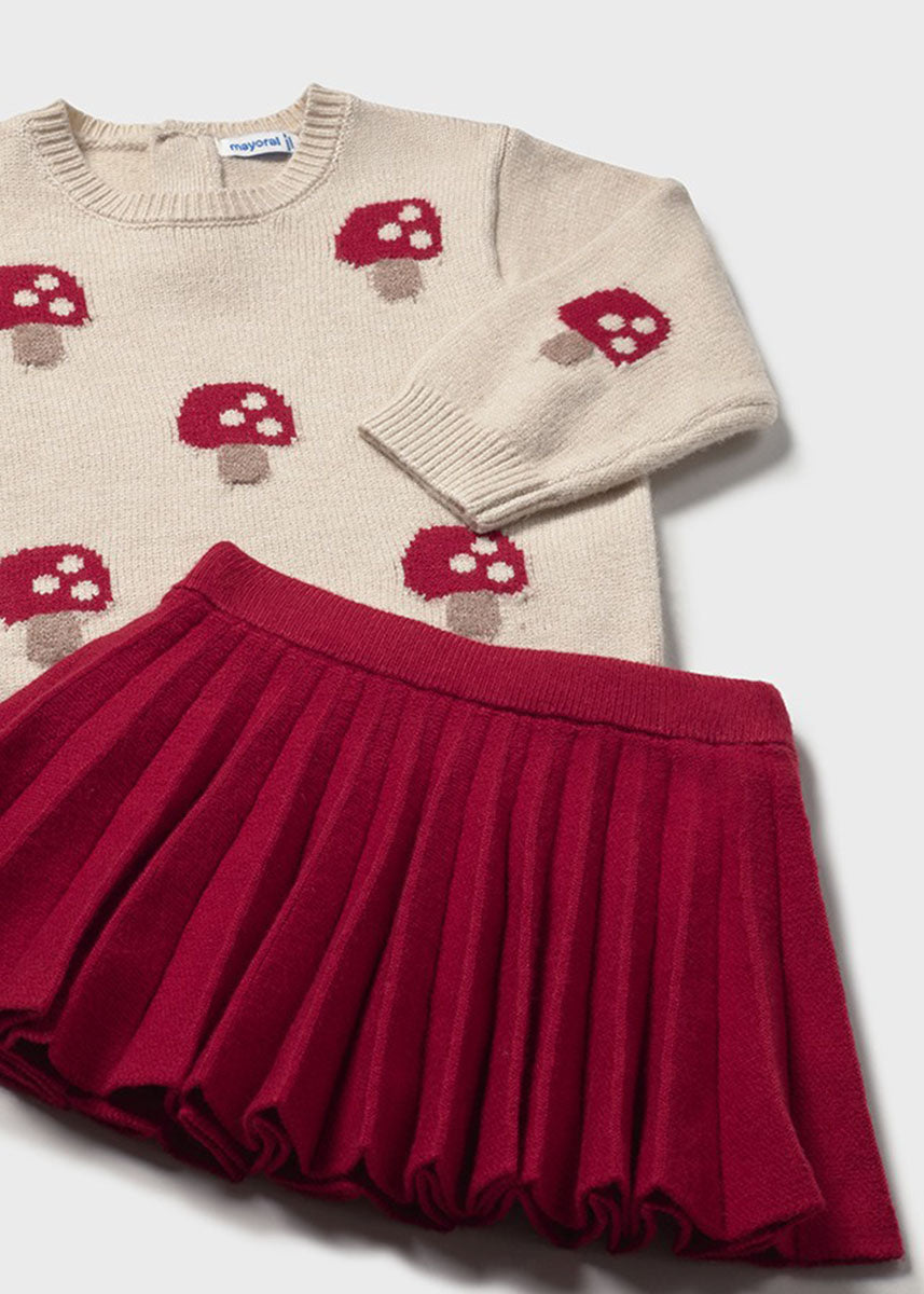 Cosette Mushroom Sweater and Tricot Skirt Set - Red