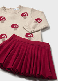 Cosette Mushroom Sweater and Tricot Skirt Set - Red
