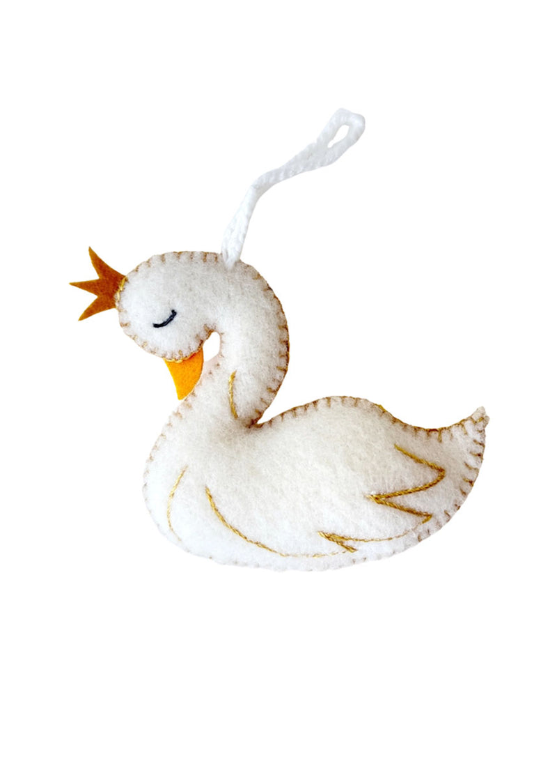Swan With Crown Felt Ornament