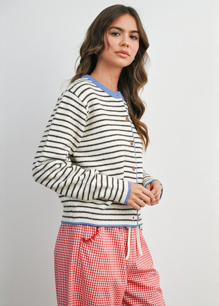 Sailor Stripe Cardigan - Ivory & Blue