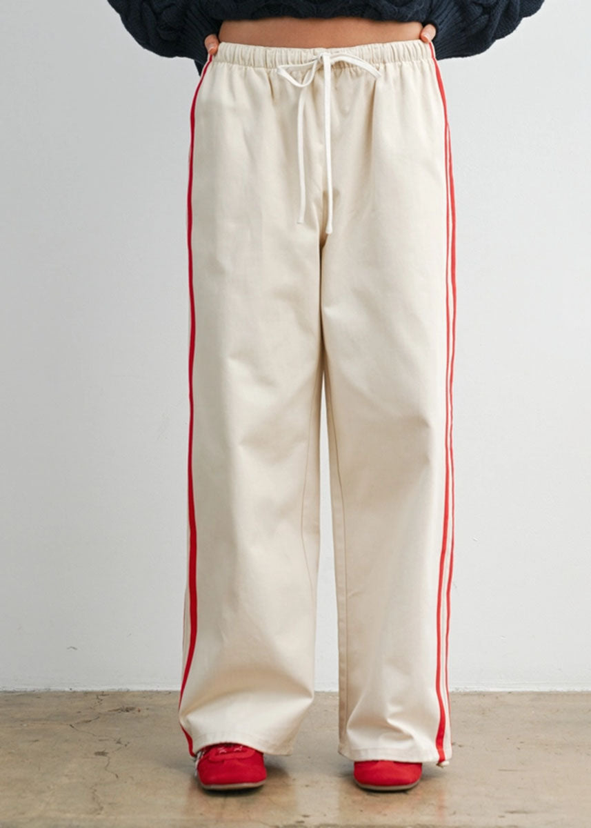 Eagan Striped Drawstring Track Pants - Ivory & Red