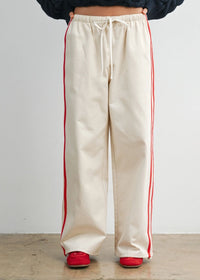 Eagan Striped Drawstring Track Pants - Ivory & Red