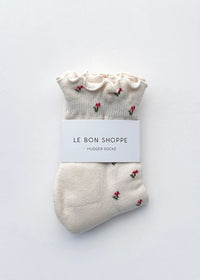 Ruffled Hugger Crew Socks - Cream Petal