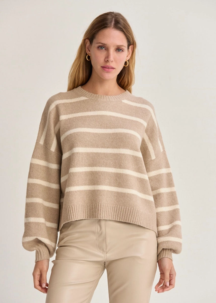 Jenny Balloon Sleeve Stripe Sweater - Sand & Ivory