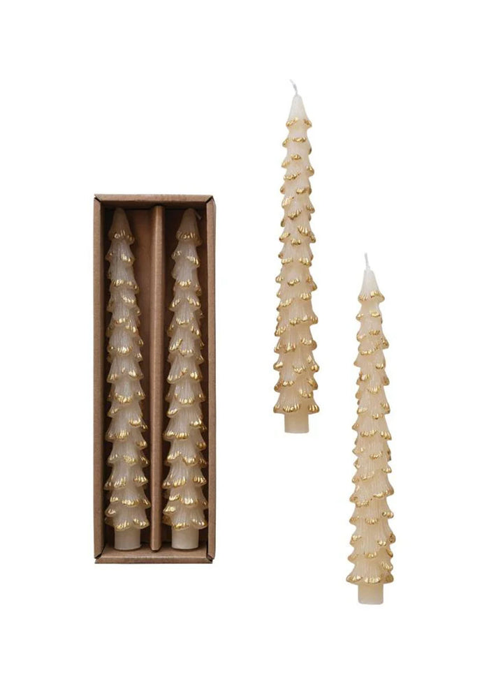 Tree Shaped Gold-Tipped Taper Candles - Eggnog