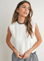 Lochlan Ribbed Sweater Vest - Ivory & Black