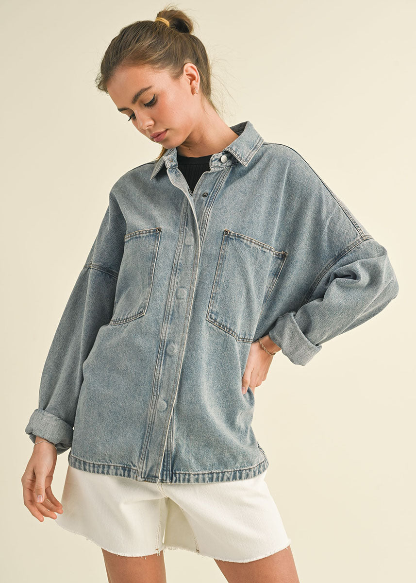 Mackenzie Washed Denim Snap Shacket