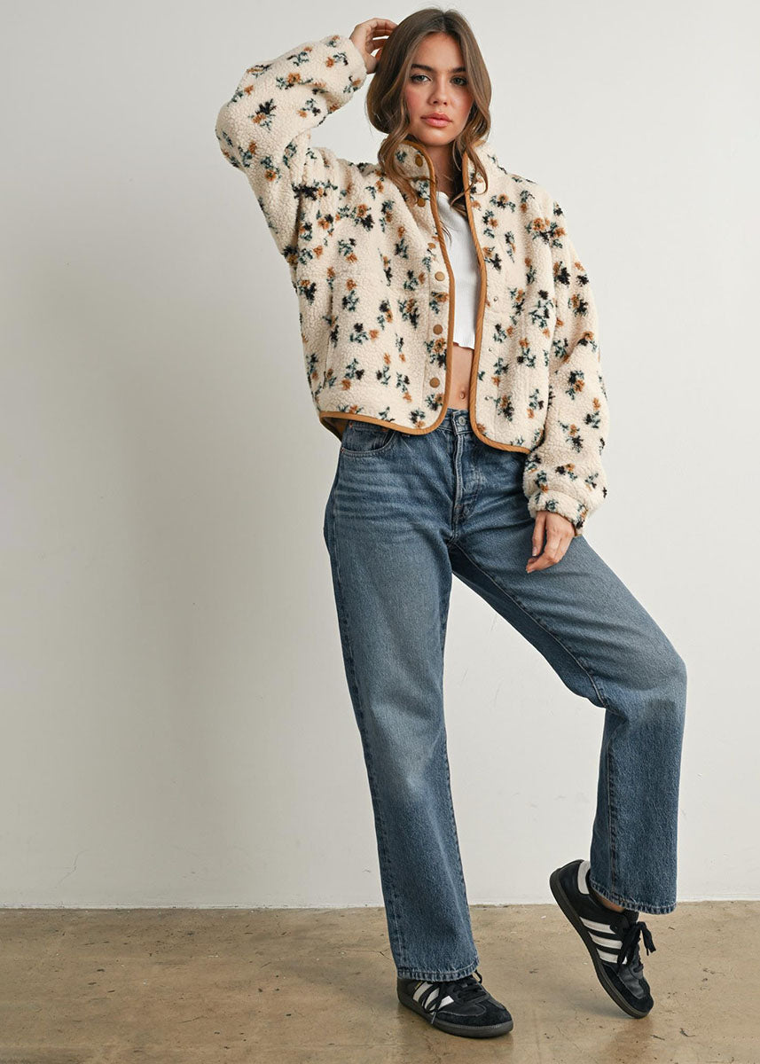 Willow Floral Fleece Jacket - Cream & Khaki