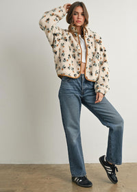 Willow Floral Fleece Jacket - Cream & Khaki