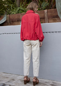 Ruby High Neck Button-Up Jacket - Red