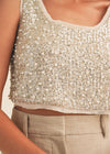 Genevieve Sequin & Pearl Crop Top - Nude