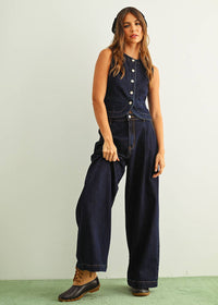 Padma Denim Button Front Vest - Indigo