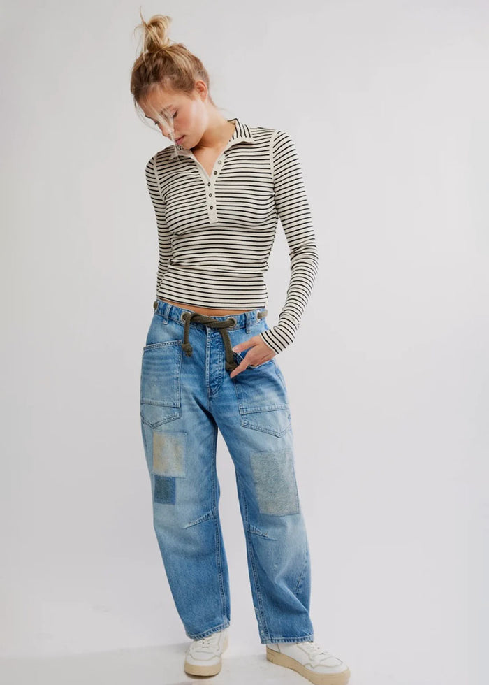 Lake Henley Stripe Top - Tea Combo