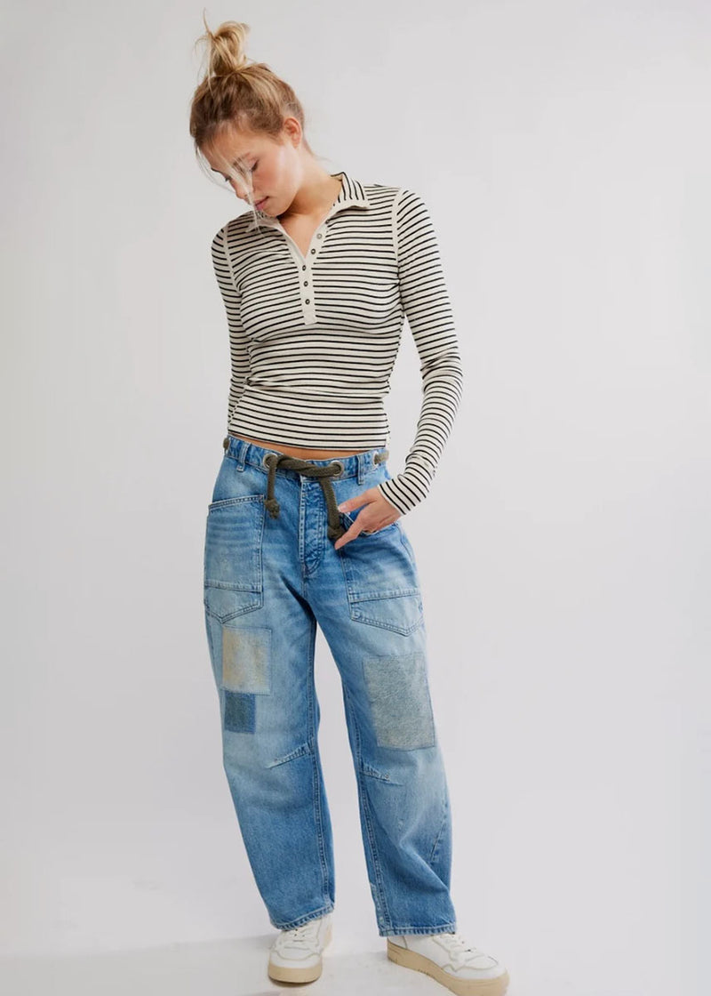 Lake Henley Stripe Top - Tea Combo