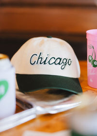 Chicago Script Baseball Cap - Ivory & Dark Green