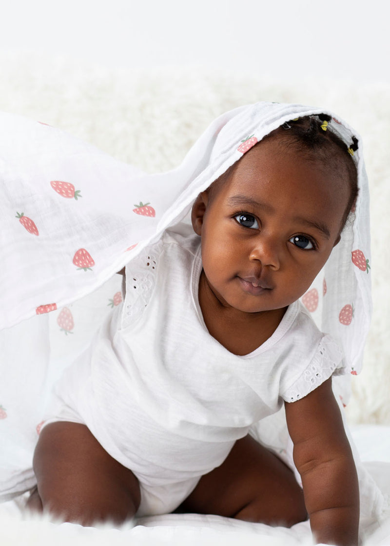 Large Muslin Swaddle Blanket - Strawberries