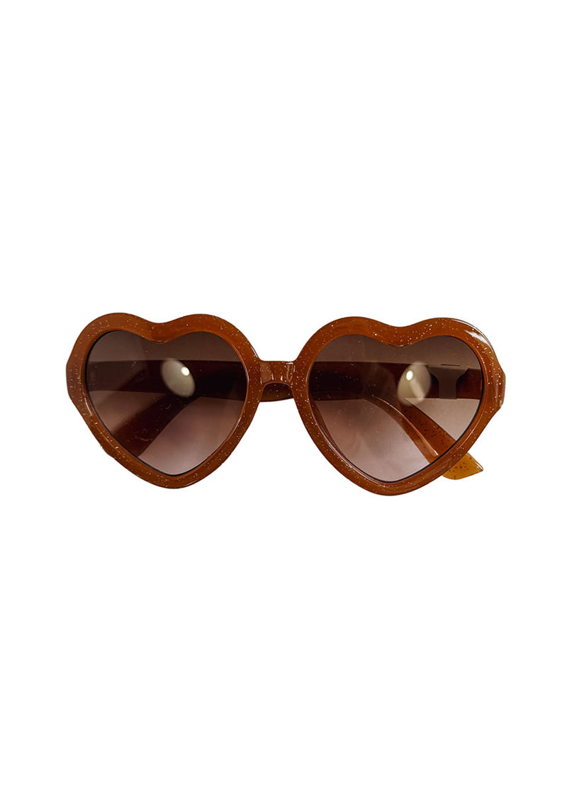 Kids Glitter Jelly Heart Sunglasses - Tan