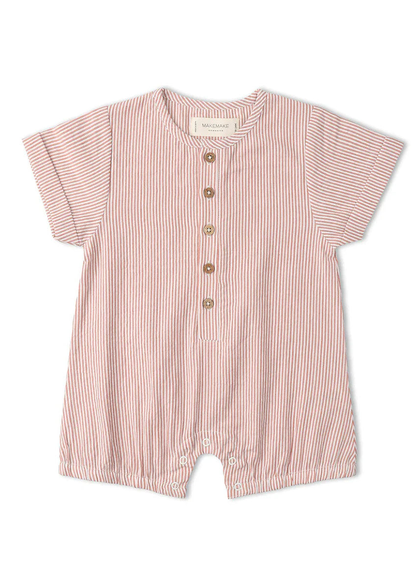 Organic Short Bubble Romper - Coral Stripes