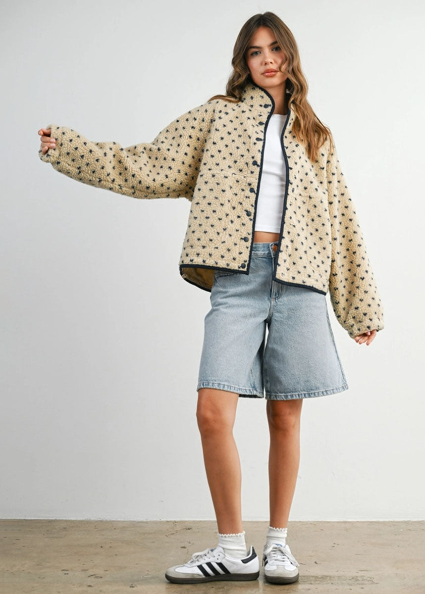Pippa Fleece Puffer Jacket - Taupe & Navy