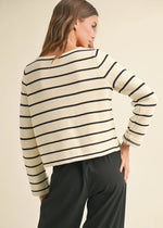 Nancy Striped Tie-Front Cardigan - White & Black