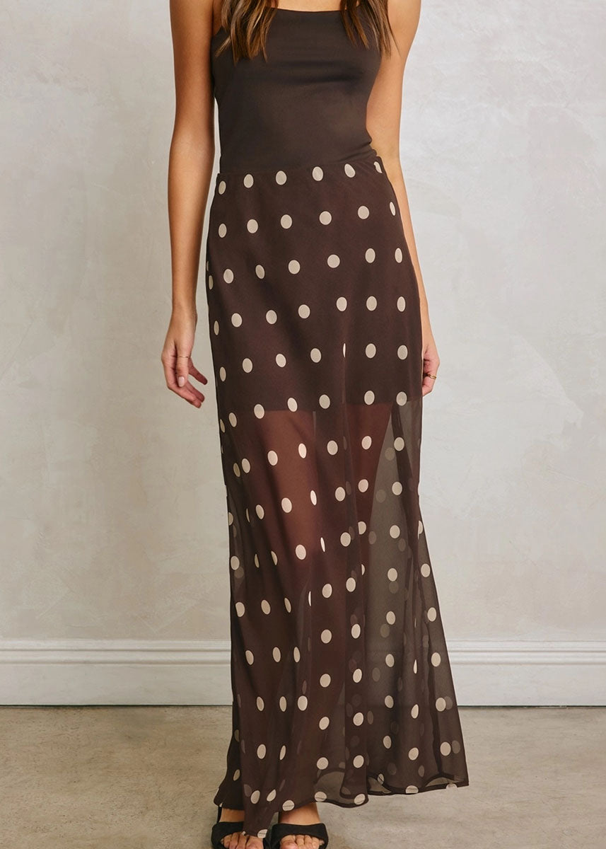 Frannie Polka Dot Chiffon Maxi Skirt - Chocolate Cream