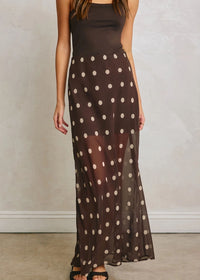 Frannie Polka Dot Chiffon Maxi Skirt - Chocolate Cream