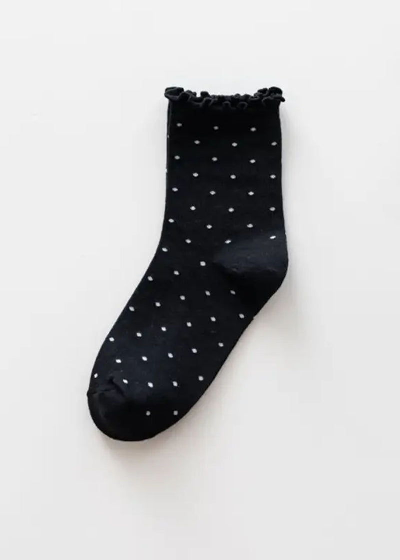 Ruffle Edge Polka Dot Socks - Black