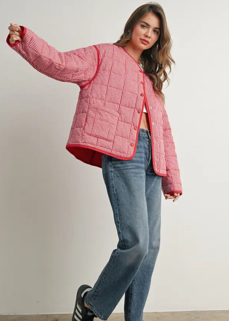 Astrid Quilted Puff Jacket - Red Multi