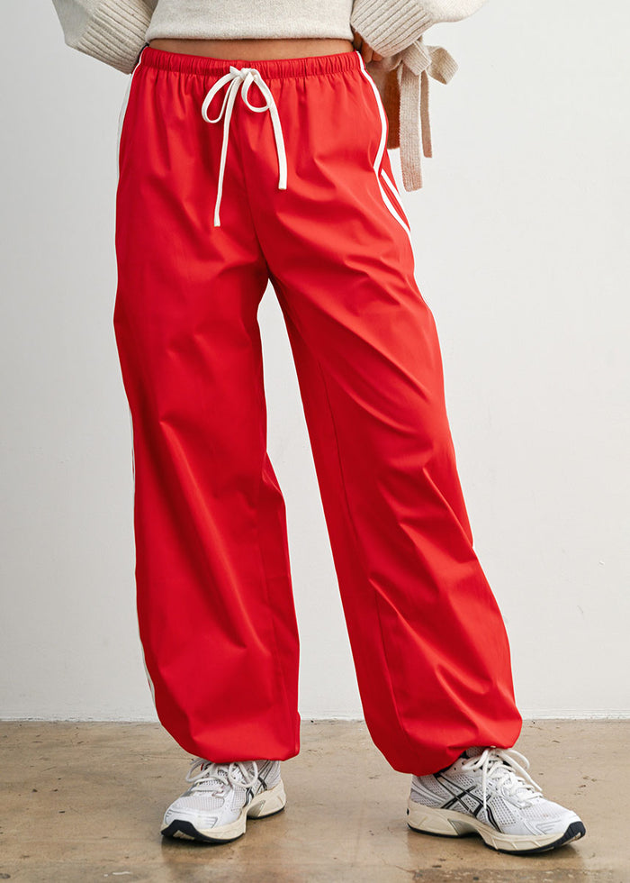 Acadia Striped Drawstring Pants - Red & White