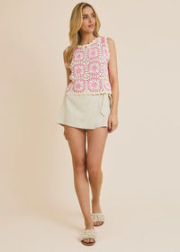 Jenny Crochet Tank - White & Pink