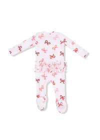 2-Way Ruffle Zipper Footie - Candy Cane Bows