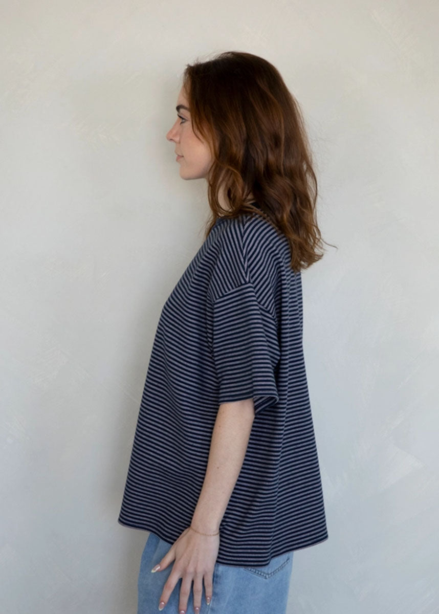 Denver Striped Oversized Tee - Navy