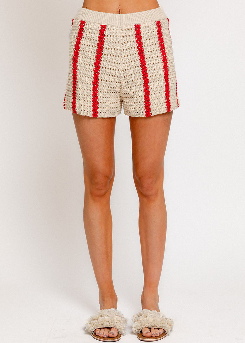 Bonnie Knit Shorts - Cream & Red Stripe